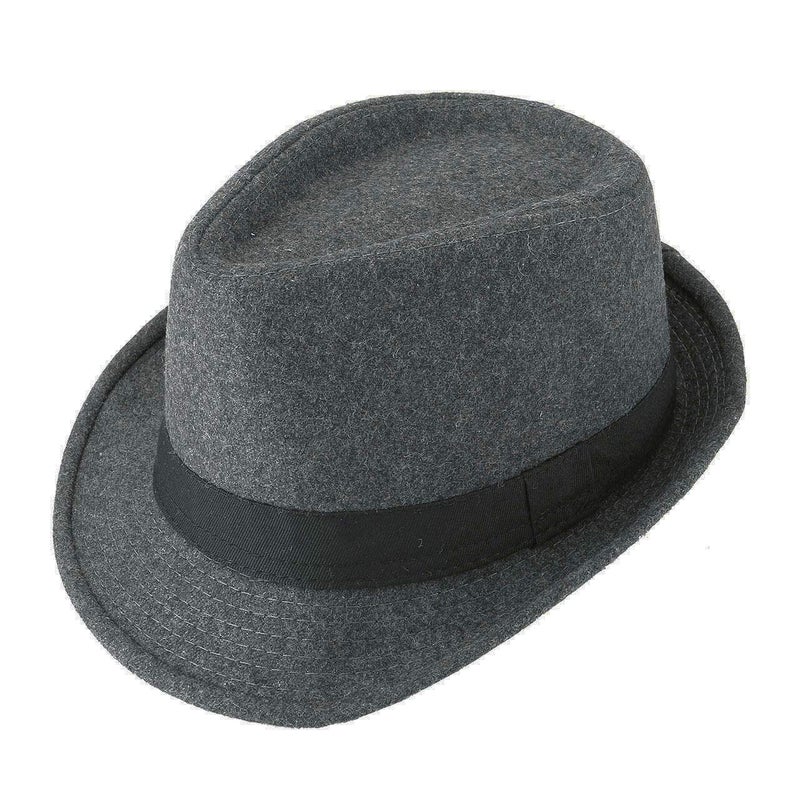 FALETO Unisex Classic 20s Trilby Fedora Hat with Band Casual Jazz Cap Manhattan Grey - Image 1